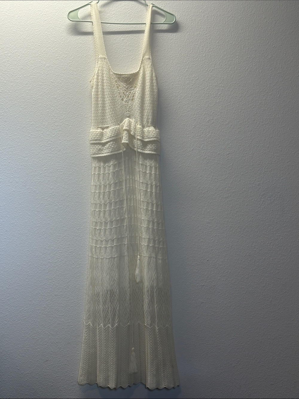 Charlotte Ronson Cream Crochet Knit Maxi Dress with Tie Waist Women’s MEDIUM